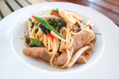 pasta , spaghetti or spicy spaghetti or spicy pasta for serve