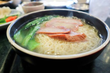 Chinese noodles, egg noodles or roasted pork noodles or Hongkong noodles