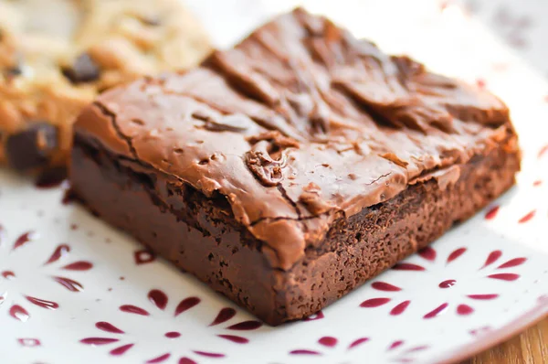 Brownie Bolo Chocolate Com Biscoito Chocolate — Fotografia de Stock
