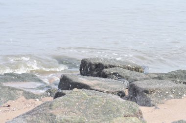 plaj, deniz veya kum ve kaya arka planı