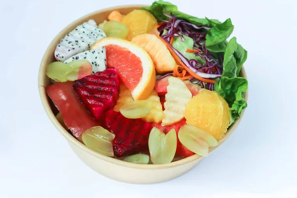 Salada Frutas Legumes Laranja Salada Dragão Alface Salada Mista — Fotografia de Stock
