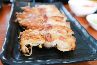 bacon wrapped hinoki, bacon wrapped mushroom or grilled bacon and wasabi