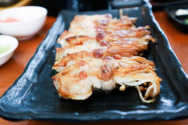 bacon wrapped hinoki, bacon wrapped mushroom or grilled bacon and wasabi