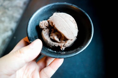 Çikolatalı dondurma, bir fincan çikolatalı dondurma ya da bir kepçe dondurma.