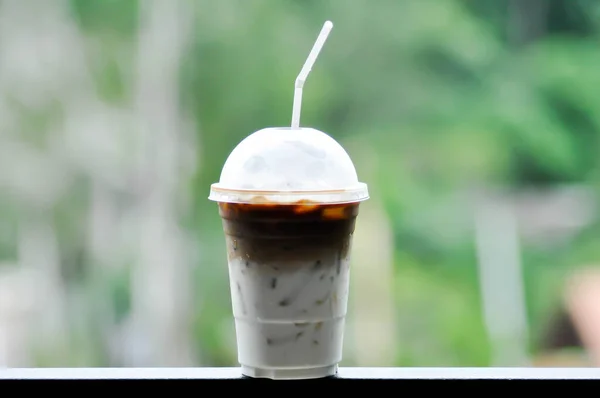 iced coffee , iced latte coffee or iced cappuccino coffee in plastic glass