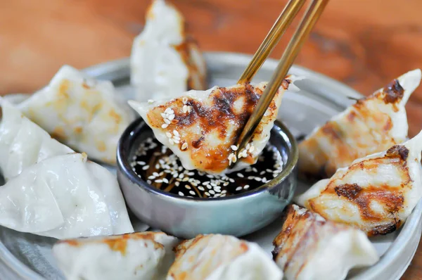 stock image chinese dumpling, dumpling or wonton or fried wonton and sauce