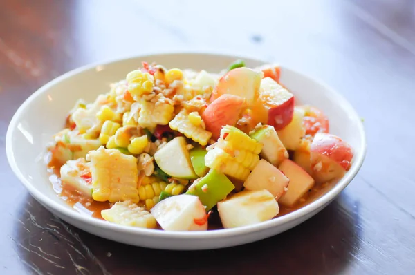 fruit salad, apple and corn salad or spicy salad or spicy fruit salad or mixed fruit salad