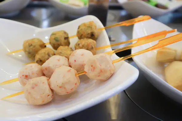 shrimp ball , meatball or fish ball or shrimp ball barbecue or meatball satay