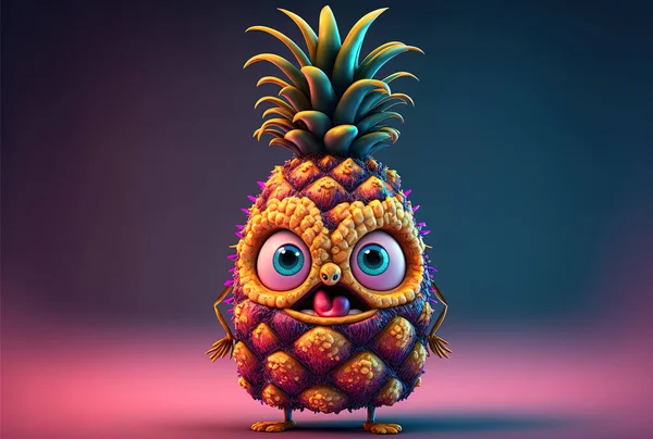 Cheerful pineapple, character, cartoons illustration, bright colors, background