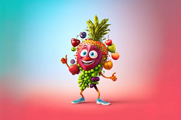 Cheerful fruits, cartoon illustration, bright colors, background