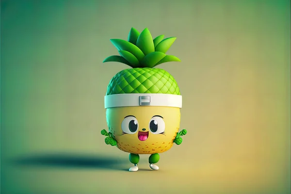 Cheerful little pineapple, cartoon illustration, bright colors, background