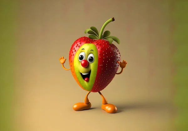 Cheerful strawberry, cartoon illustration, bright colors, background