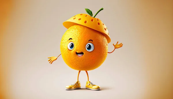 Cheerful orange, character, cartoon illustration, background