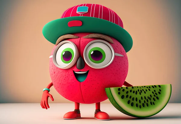 Cheerful fruits watermelon , cartoon illustration, bright colors