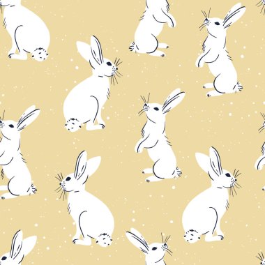 Sevimli tavşan Dikişsiz desen arka plan. Vektör düz sevimli polka noktaları şablon, basit en az örnek. kumaş ve kağıt tasarımı