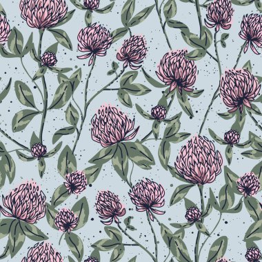 Vector seamless pattern with summer blooming clover. Perfect for textile, fabric, wallpapers, graphic art, printing etc.