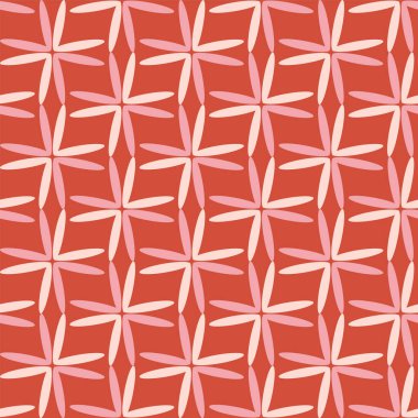 Geo retro çiçekler, İskandinav tasarımı, klasik çiçeksiz desen. Pembe geo çiçekleri