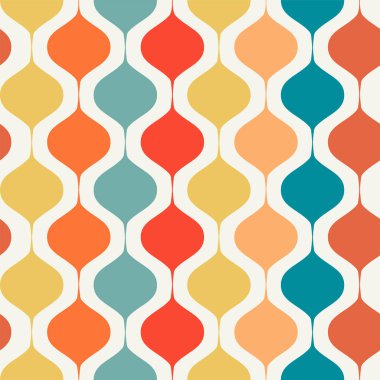 Dalgalı dikey renkli çizgileri olan pürüzsüz bir iz. 1960 'lar, 1970' ler acayip tasarımı. Dikey dalgalı geometrik vektör deseni