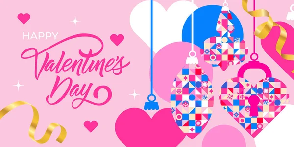 Happy Valentine's Day!Modern banner design. Toys and hearts in a geometric style and a variety of textures.Made in bright colors.Great for social media, card, poster or holiday cover.