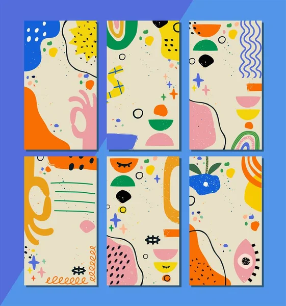 Set of 6 designs, each 1080x1920. Trendy hand-drawn editable template for stories, vector illustration. Backgrounds for social media.