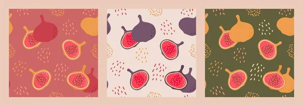 A set of seamless patterns with figs painted on different craft tones and different colors. Perfect as wallpaper on the wall in a caf, wrapping a package of wine or port wine