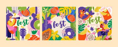 3 yaz müzik festivali şablonu. Tasarım Hawaii 'nin temasını, rahatlama atmosferini, güneşli plajları, tabii ki müziği ve soğuk kokteylleri bünyesine katıyor..