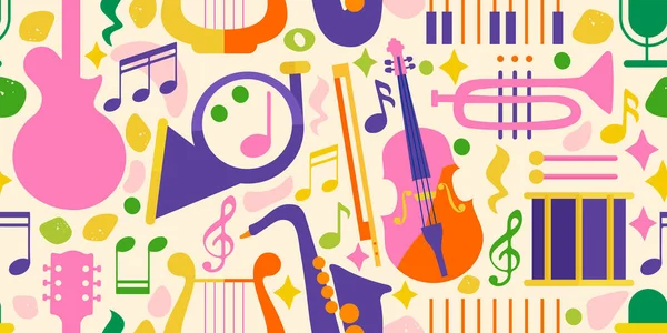 Müzik festivali için kusursuz bir düzen. Parlak arka plan tasarımı ve müzik aletleri. Yazın, tatil ve müziğin atmosferine girersin..
