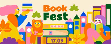Bir kitap festivali için harika bir illüstrasyon. Tasarım, projenizi mükemmel bir şekilde tamamlayacak ve reklam levhasını daha görünür kılacak..