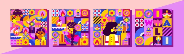 Diwali Kutlamak Için Kalıp Mozaik Tarzda Modern Parlak Bir Tasarım — Stok Vektör