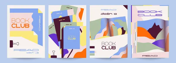 Bir kitap kulübü için 4 poster. Soyut minimalist tasarım projenize büyük katkı sağlayacak. Edebi olaylar, forumlar, kitap festivalleri, reklamlar, duyurular ve daha fazlası için mükemmel bir poster.