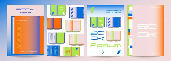 4 tane acayip kitap afişi. Eğilimleri ve parlak renkleri olan modern bir tarz. Festivallere, forumlara, kitap kulüplerine, fuarlara, okul etkinliklerine, eğitim projelerine uygun.