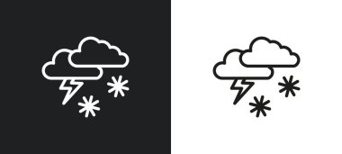 Gök gürültüsü simgesi beyaz ve siyah renklerde. Web, mobil uygulamalar ve ui için hava durumu koleksiyonundan ThunderSnow düz vektör simgesi.