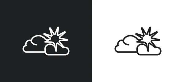 白と黒の雲と太陽の輪郭アイコン ウェブモバイルアプリ のウェザーコレクションの雲と太陽のフラットベクトルアイコン ストックベクター