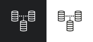 veri birbirine bağlı ana hat simgesi beyaz ve siyah renklerde. Web, mobil uygulamalar ve ui için kullanıcı arayüzü koleksiyonundan birbirine bağlı düz vektör simgesi.
