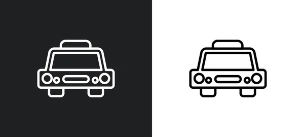 Иконка Изображением Контура Такси Белых Черных Цветах Такси Фрон Зрения — стоковый вектор