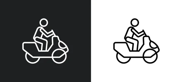 Людина Мотоциклі Контур Значок Білому Чорному Кольорах Людина Мотоциклі Плоский Стокова Ілюстрація
