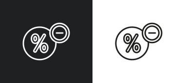 Beyaz ve siyah renklerde daha az yüzdelik taslak simgesi. Web, mobil uygulamalar ve ui için kullanıcı arayüzü koleksiyonundan daha az yüzdelik düz vektör simgesi.