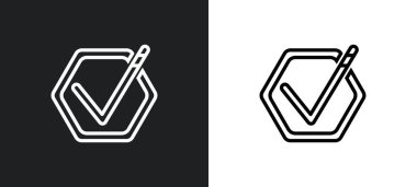 Kene kutusu ana hatları beyaz ve siyah renkli. Web, mobil uygulamalar ve ui için kullanıcı arayüzü koleksiyonundan tik kutusu düz vektör simgesi.