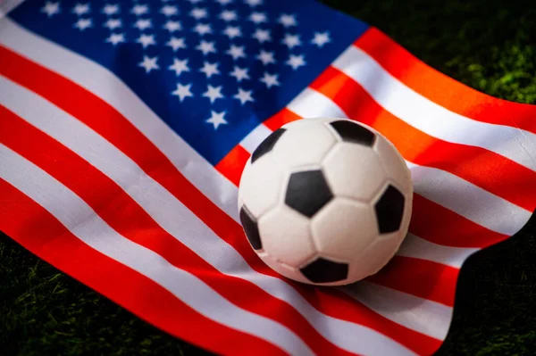 Amerika Birleşik Devletleri Milli Futbol Takımı Ulusal Bayrak Yeşil Çimlerde — Stok fotoğraf