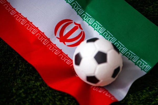 Iran National Football Team National Flag Green Grass Soccer Ball — Stock Photo, Image