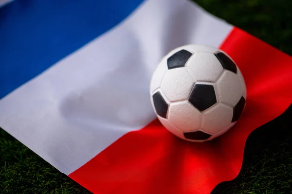 France National Football Team National Flag Green Grass Soccer Ball — Stock Photo, Image