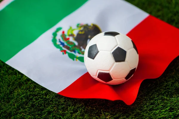 Εθνική Μεξικού Ποδοσφαιρική Ομάδα Εθνική Σημαία Στο Πράσινο Γρασίδι Και — Φωτογραφία Αρχείου