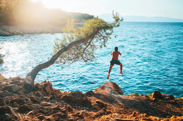 stock image Summer Holiday in Croatia by Mediterranean Sea. Young Man Enjoying Summer careless time