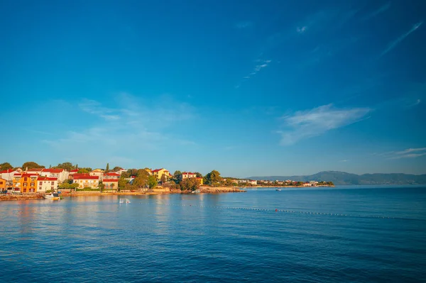 Krk Kota Malinska Pelabuhan Dan Pirus Tepi Laut Panorama Tampilan — Stok Foto