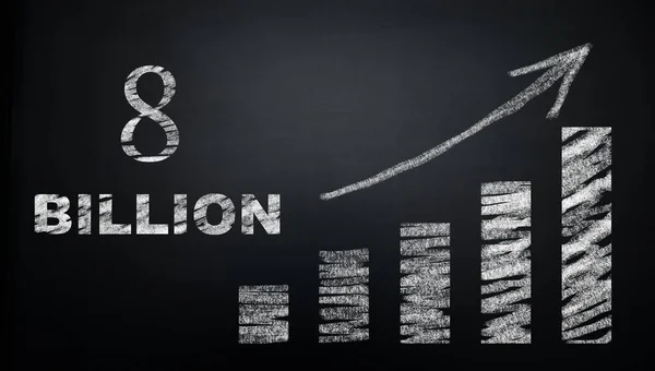 Die Weltbevölkerung Erreicht Milliarden Titel Und Grafik Bord Acht Milliarden — Stockfoto