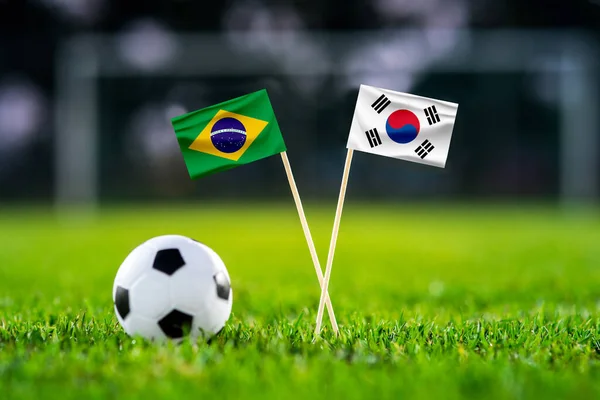 Brasil Coreia Sul Oito Final Último Jogo Futebol Ronda Bandeiras — Fotografia de Stock