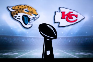 KANSAS, USA, JANUARY 18, 2023: Jacksonville Jaguars vs. Kansas City Chiefs. NFL Divisional Round 2023, Silhouette of Vince Lombardi Trophy for the winner of National Football League.