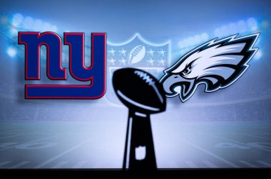 PHILADELPHIA, USA, JANUARY 18, 2023: New York Giants vs. Philadelphia Eagles. NFL Divisional Round 2023, Silhouette of Vince Lombardi Trophy for the winner of National Football League.