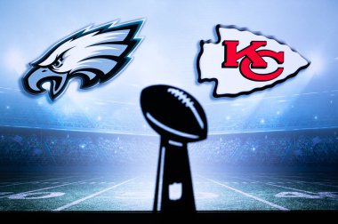 PHOENIX, USA, 30 JANUARY 3, 2023: Philadelphia Eagles vs. Kansas City Chiefs. Black Silhouette of Vince Lombardi Trophy for the winner of National Football League.