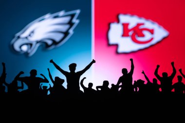 PHOENIX, USA, 30 JANUARY 3, 2023: Philadelphia Eagles vs. Kansas City Chiefs. Fans cheers at Super Bowl LVII, 2023 final NFL Game